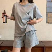 ELF TRIBE cotton quần soóc rộng tay áo thun & quần short 2 bộ chi tiết dáng gầy Hàn Quốc Bộ đồ thể thao đơn giản cho nữ