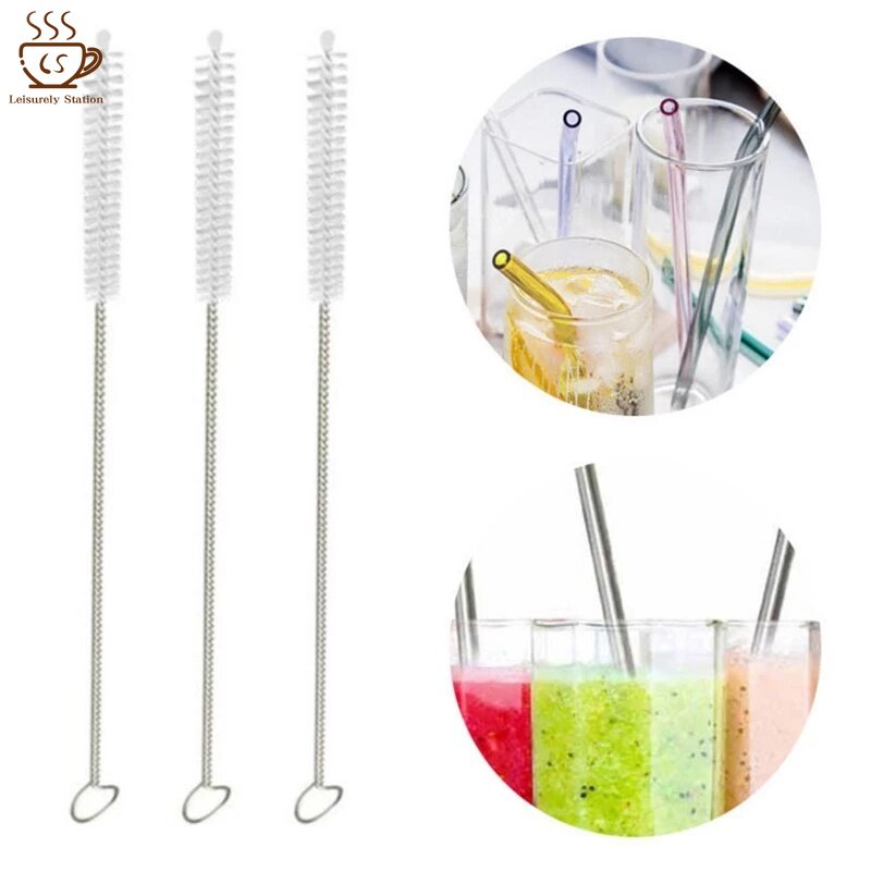 1/5PCS 24cm Bàn chải cọ bình sữa thép không gỉ tái sử dụng thủy tinh Nylon rơm sạch hơn