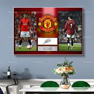 Poster có chữ ký Cristiano Ronaldo - Tranh in canvas nghệ thuật bóng đá trang trí tường cho nhà cửa 