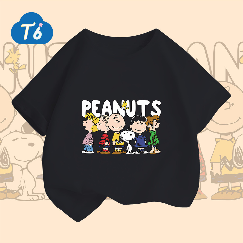 T6📮ส่งของทุกวัน ชุดเด็ก ผญ เสื้อยืดเกาหลี oversize แขนสั้น Peanuts Snoopy การพิมพ์ 100% Cotton 6สี 100-140全 ราคา  149 บาท*ส่งฟรี