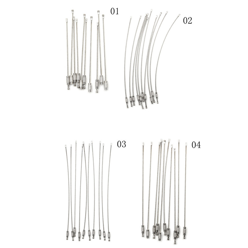 YINGRAN 10 chiếc dụng cụ đi bộ đường dài thời trang Móc Khóa dây cáp vòng chìa khóa bằng thép không gỉ 10 15 20cm