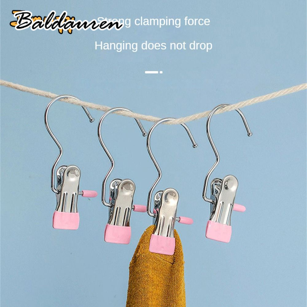 BALDAUREN ทนทานสแตนเลสเสื้อผ้าคลิปกับตะขอ/ตู้เสื้อผ้ามัลติฟังก์ชั่, ประหยัดพื้นที่, การจัดเก็บคลิป/คลิปปิดผนึก, ปฏิบัติครัวและครัวเรือนกระเป๋า ราคา 15 บาท*ส่งฟรี