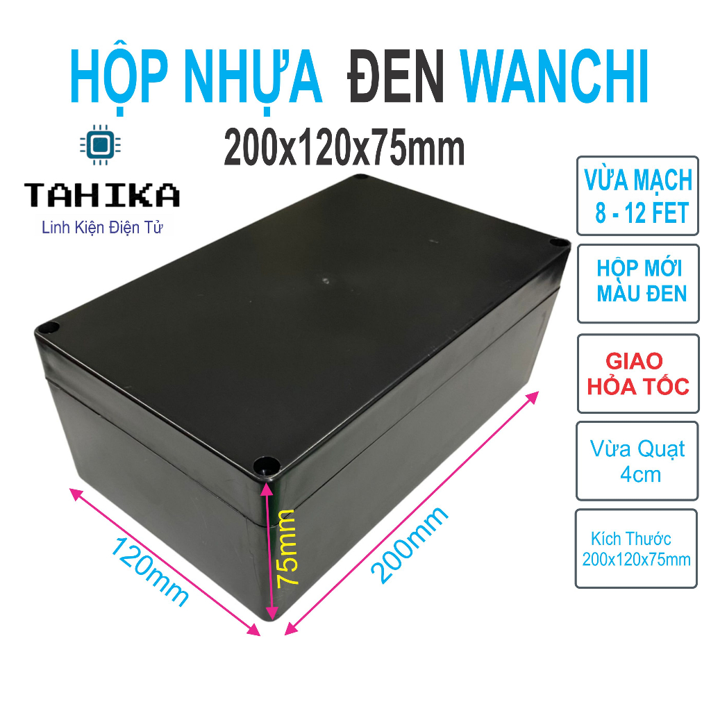 Hộp Nhựa ABS màu đen 200x120x75mm WANCHI - linh kiện điện tử TAHIKA