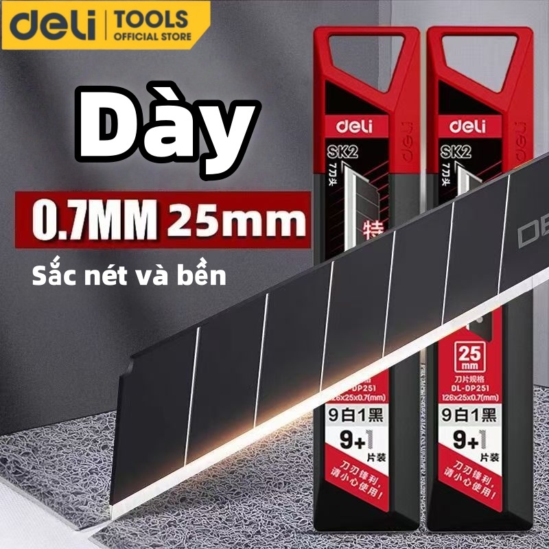 Lưỡi Dao rọc Sắc Bén Deli  SK2 Thép Hợp Kim Siêu Bền-Lưỡi mỏng sắc bén