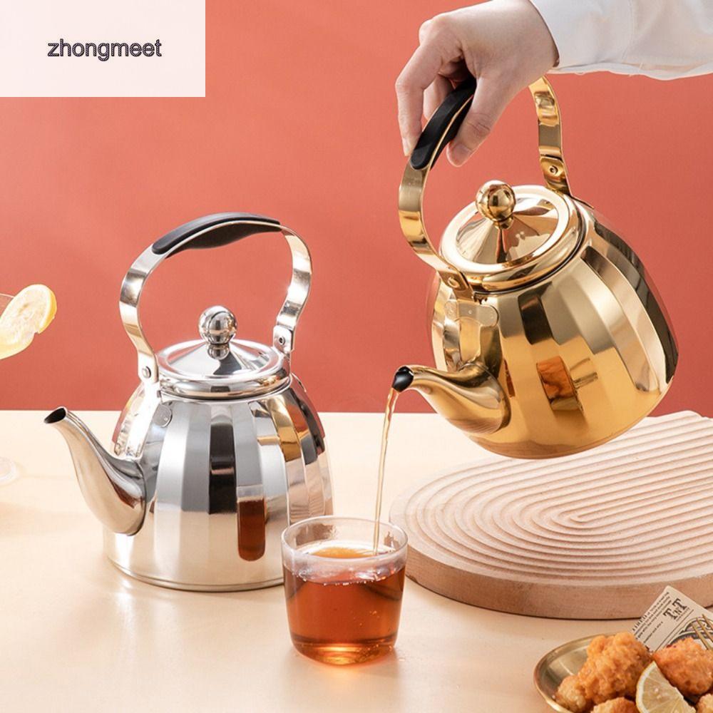 ZHONGMEET Thép không gỉ Ấm trà nhà hàng 1/1,5/2L Bộ lọc có thể tháo rời Nồi nước sôi Bền bỉ Tay cầm chống bỏng Đồ dùng nhà bếp Khách sạn