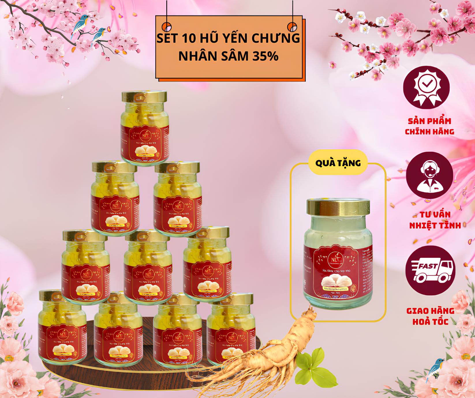Mua combo 10 yến sào ngọc linh hồng đẳng sâm 35% tặng thêm 1 hũ yến đường phèn