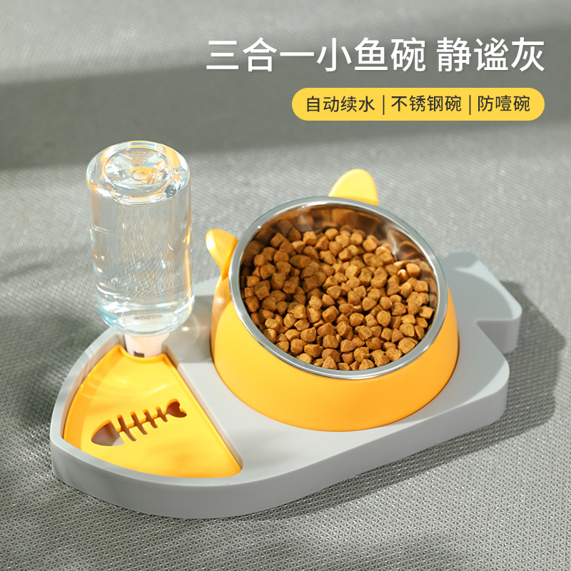 Nhỏ hình cá ba trong một ăn với không ướt miệng tự động bơm lại khay cho mèo thiết bị đựng nước uống Bát cho chó tự động ăn