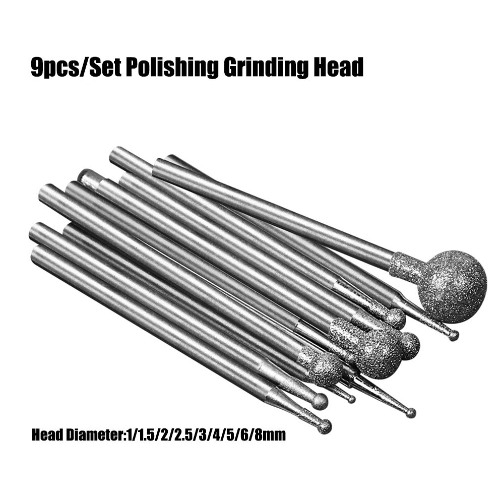 PALE 9pcs/set Trục đường kính 3mm Burr hình cầu quay Công cụ khắc Máy cắt đầu Mài bit Xay cương Công cụ khắc ngọc