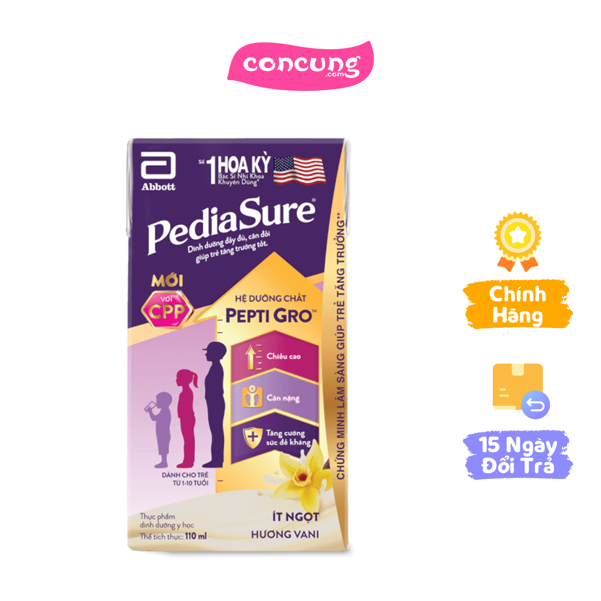 Thực phẩm dinh dưỡng y học cho trẻ  1-10 tuổi: Pediasure hương vani (110ml) (Lốc 4)