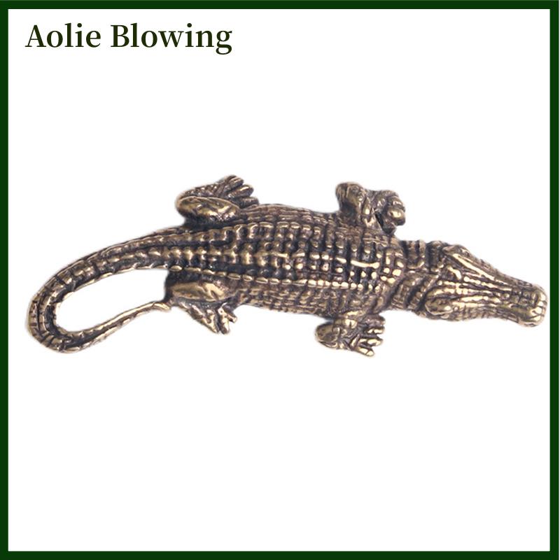 Aolie Tượng Cá Sấu bằng đồng nguyên chất tượng nhỏ động vật bằng đồng cổ điển để bàn