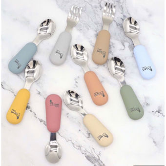 Sét Thìa Dĩa inox 304 Cán Thẳng Lion Baby-Sét thìa dĩa cho bé tập xúc