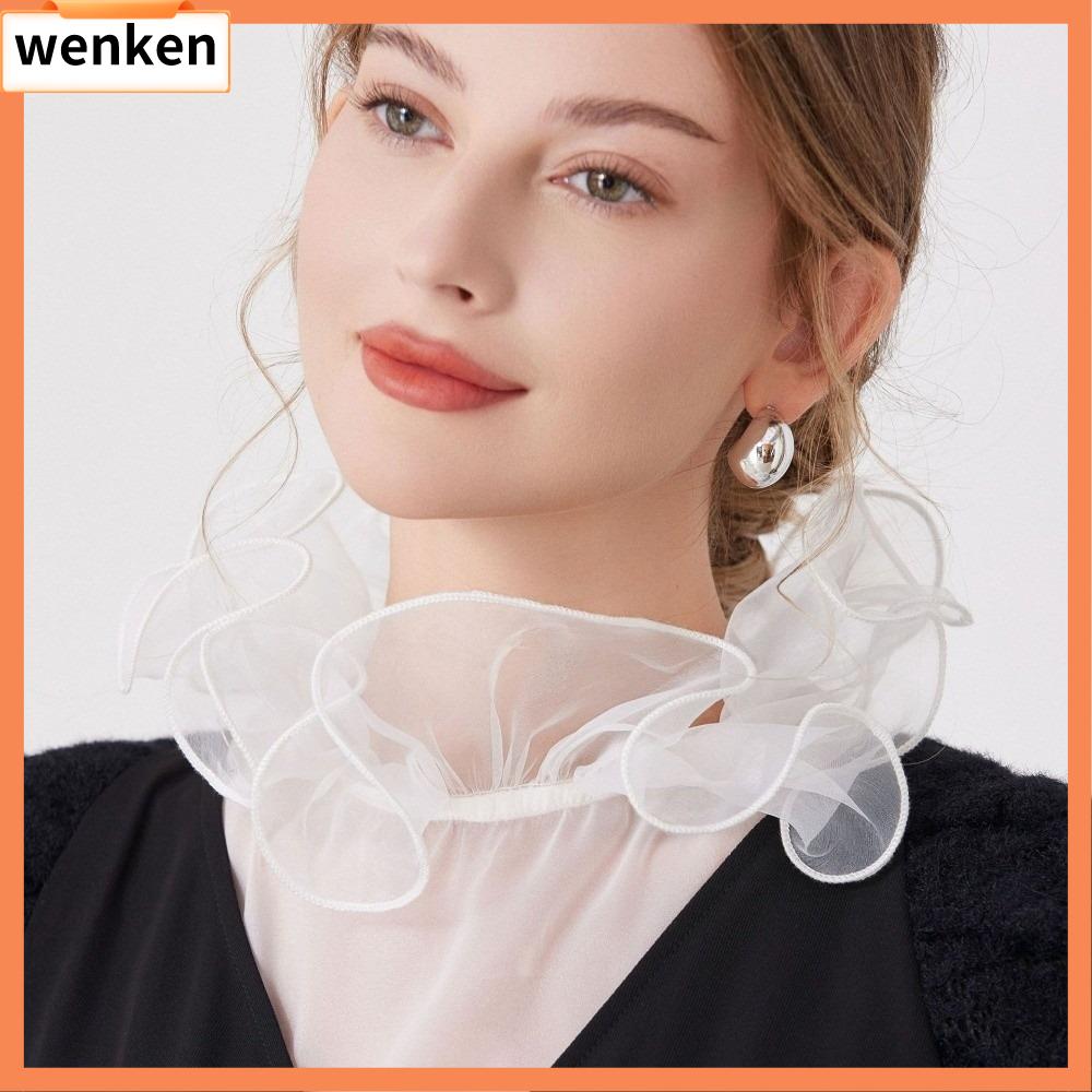 WENKEN Viền polyester Cổ áo giả Thiết kế xếp nếp Viền ren Cổ áo có thể tháo rời Thanh lịch Còng tay đồng bộ Áo sơ mi nửa thân Váy Áo Sơ Mi