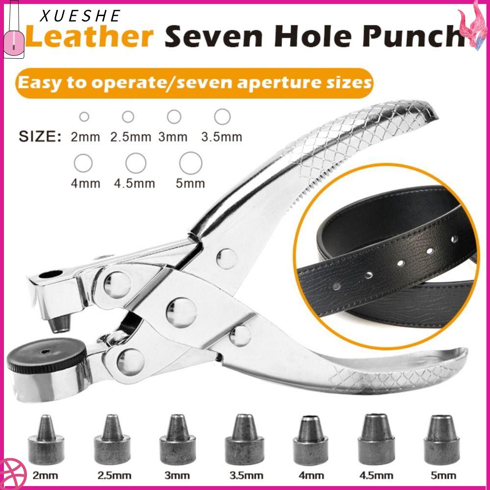 XUESHE Thép carbon Dụng cụ đục lỗ da Lỗ tròn Bảy lỗ Máy đục lỗ dây đai Đa chức năng Hướng dẫn sử dụng Máy đục lỗ mắt cáo Dụng cụ da