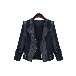 ZZOOI European Style Women New Fashion Jacket PU Leather Stitching Plus Size XL XXL XXXL XXXXL XXXXXL thumbnail