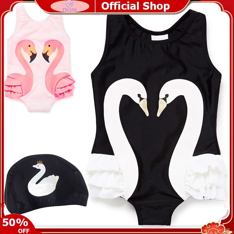 TEQIN【Fast Delivery】2 Pcs/set Children Swimsuit Cotton Blended Animal Pattern One-piece Swimsuit+ Cap ราคา 217 บาท*ส่งฟรี