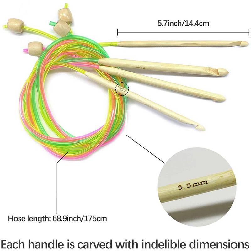 23 Pieces Tunisian Crochet Hooks Set 3-10 Mm Cable Bamboo Knitting Needle  With Bead Carbonized Bamboo Needle Hook