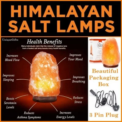 Himalayan Salt Lamp Air Purifier Night Light Negative Ion Dimmer Switch 3 Pin Plug Relief Stress Health Benefits