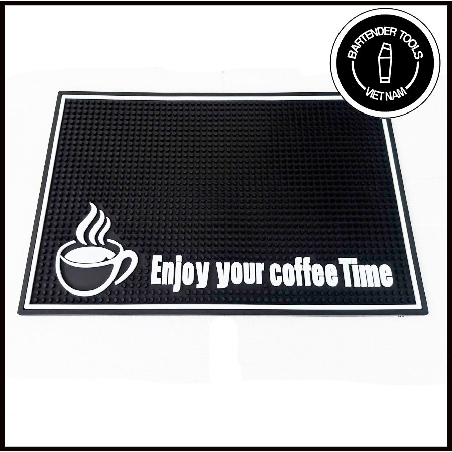 Thảm bar cao su viền trắng ''Enjoy your coffee Time'' 30x45cm