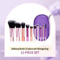 INNEOV 10pcs Multicolor Short Handle Portable Makeup Brush Set with Storage Bag Blush Brush
