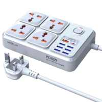 MOXOM MX-ST06 Smart Power Socket with 4 Power Socket 6 USB Ports + 2 Type-C 10A/2500W Power Socket Extension 2 Meters Cord