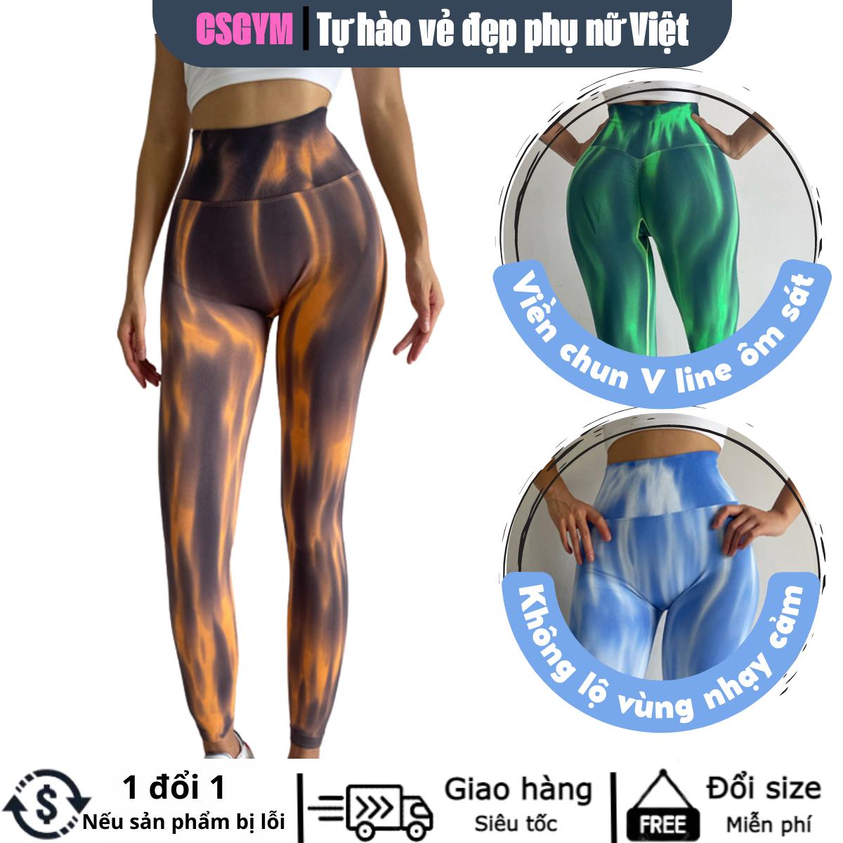 Quần tập gym nữ cạp cao, viền chun K1077 CSGYM, quần legging thể thao nữ, vải dệt kim poly trơn thoáng mát