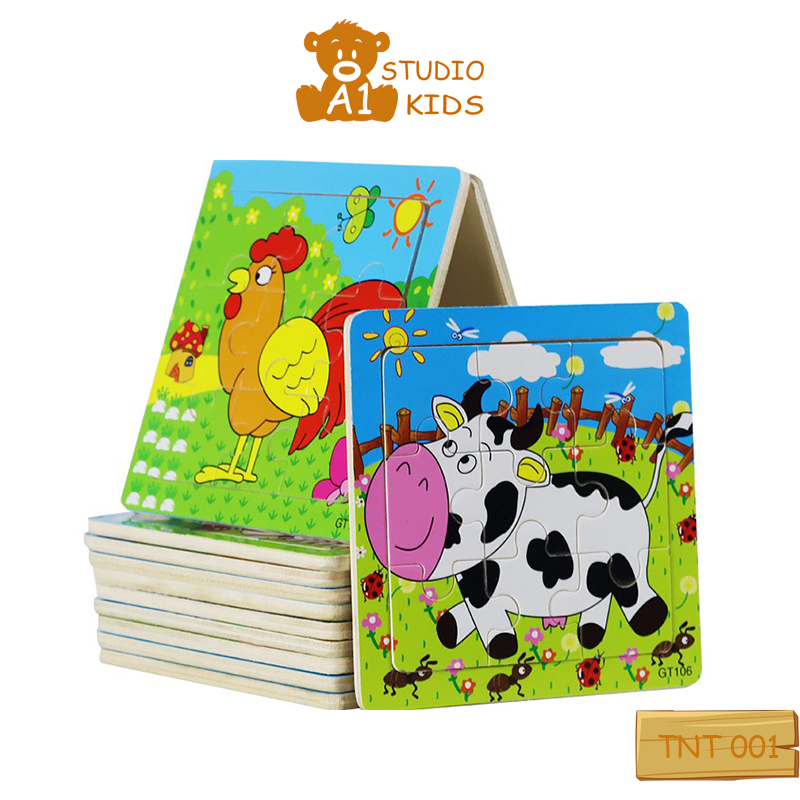 Tranh ghép hình 9 mảnh bằng gỗ kích thước 11x11cm A1studiokids