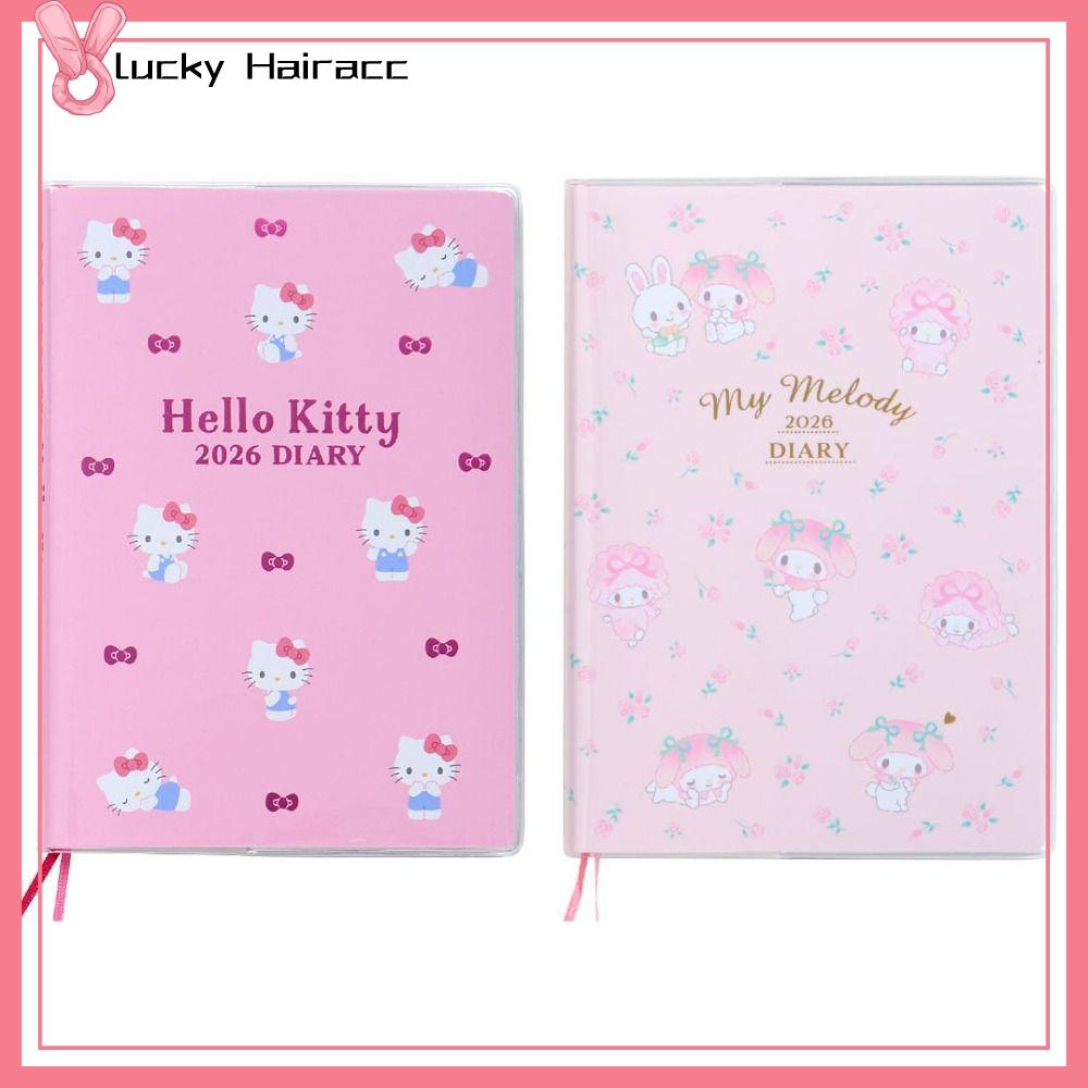 LUCKY HAIRACC Trang bên trong màu sắc Sổ kế hoạch Hello Kitty 2026 Giai điệu với lịch Sổ ghi chú danh sách việc cần làm Dễ thương Tự làm Sổ tay chương trình nghị sự Đồ dùng học tập