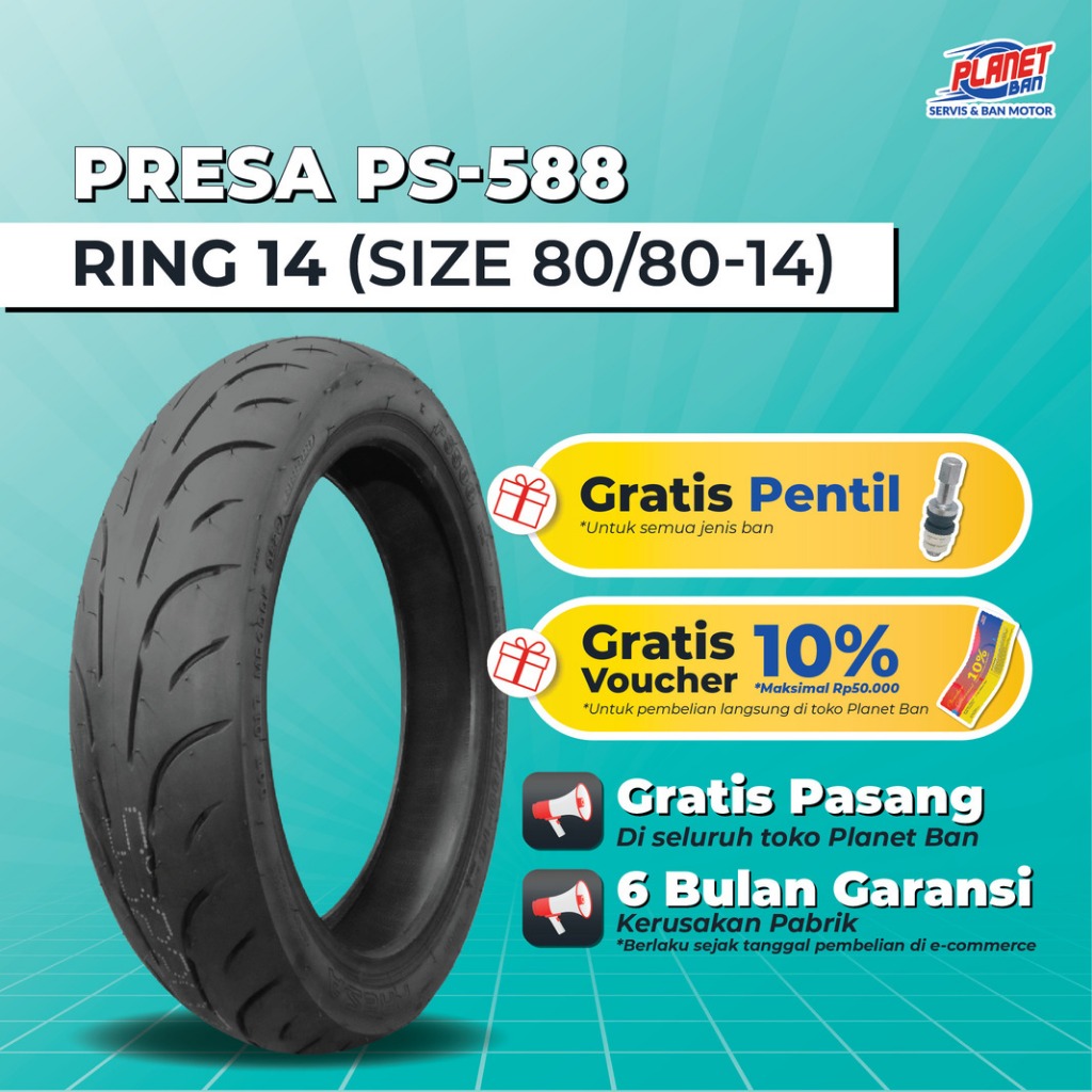 Ban Motor Ring 14 - 80/80 Presa PS-588 (Ban Motor Mio Soul GT 125, Mio Z New, Mio S, Mio Gear, X-Ride 125) Harga 238,000 rupiah*Gratis Ongkir