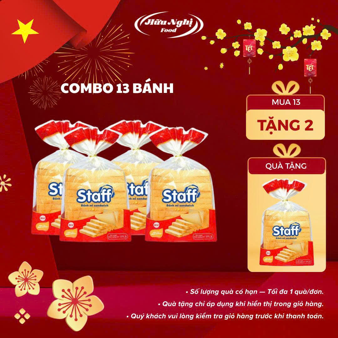 COMBO 13 Bánh mì sandwich Staff lát mềm 275g - Date 14 ngày