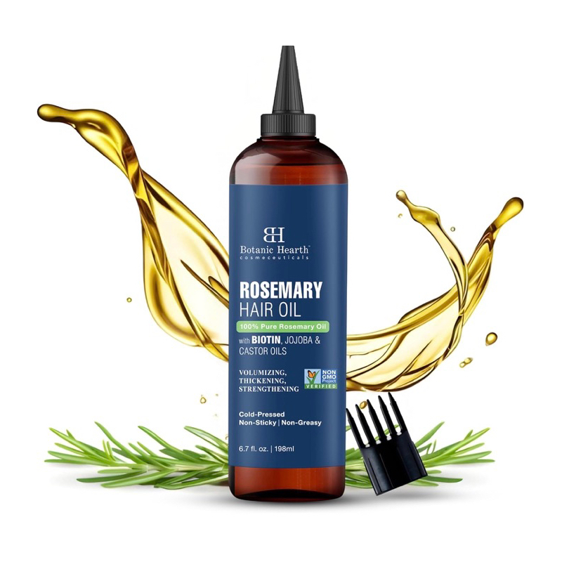 Dầu dưỡng tóc, làm dày và mọc tóc Botanic Hearth 100% Pure Rosemary kết hợp Biotin, jojoba & castor oil 198ml - Dầu dưỡng tóc ép lạnh Botanic Hearth Rosemary, được làm từ hương thảo hữu cơ, giúp làm dày các sợi tóc bằng cách tăng cường nang tóc và chống g