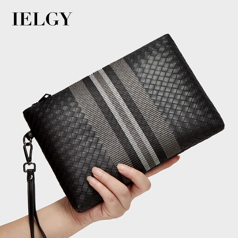 IELGY New Men's Clutch Woven Embroidered Striped Business Lightweight Mobile Coin Purse Underarm Bag