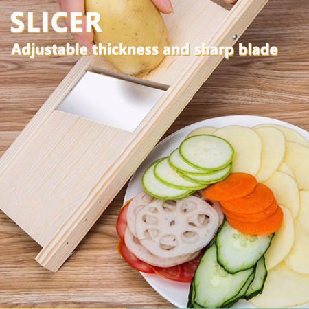 Potato Slicer & Vegetable Cutter - Wooden Mandoline Grater