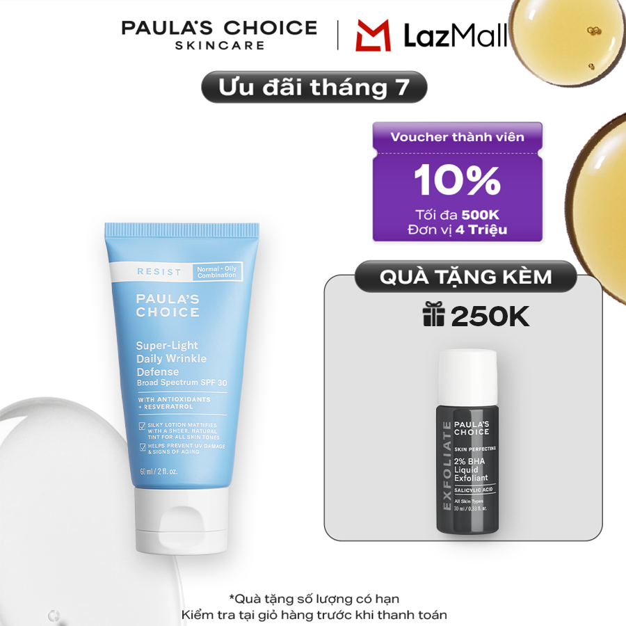 Kem chống nắng dưỡng ẩm đa năng siêu nhẹ không bết dính Paula’s Choice Resist Super - Light Daily Wrinkle Defense SPF 30 - 7760