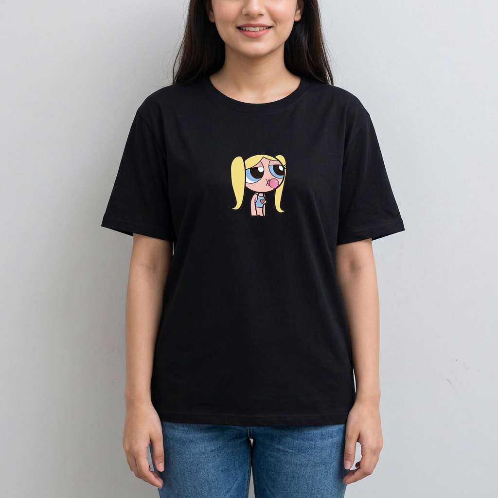 Classy Look Tag Power Puff Girls Printed Theme Summer Top Half Sleeve Tee Shirt Round Neck Cotton Trendy T-shirt Casual Tshirt Spring Wear Smart Fit Half Sleeve Tee Shirt for Women/Girls