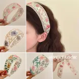 VINTLOOK Vòng tóc ren thêu hoa, thiết kế vành rộng nâng cao trán, phong cách boho ngọt ngào cho nữ