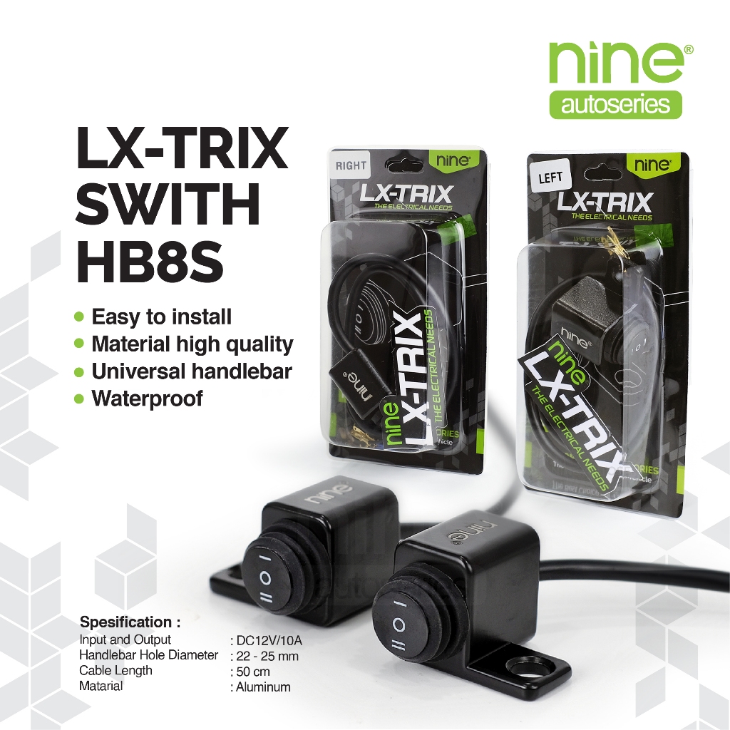 LX-TRIX HB8s Waterproof 3-Function Motorcycle Mirror Light Switch - NINE AUTOSERIES Harga 43,900 rupiah*Gratis Ongkir