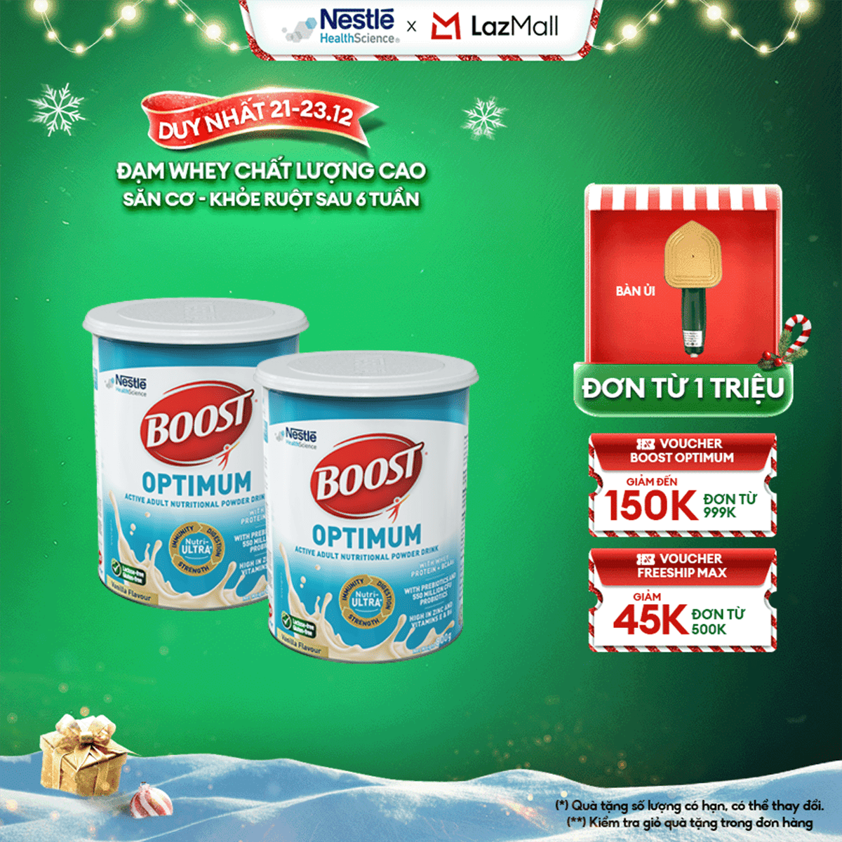 [Tặng Quà] Bộ 2 Sữa Bột NESTLÉ BOOST OPTIMUM Xuất Xứ Singapore Bổ Sung Dinh Dưỡng Giúp Cải Thiện Sức Khỏe Cho Người Lớn Tuổi