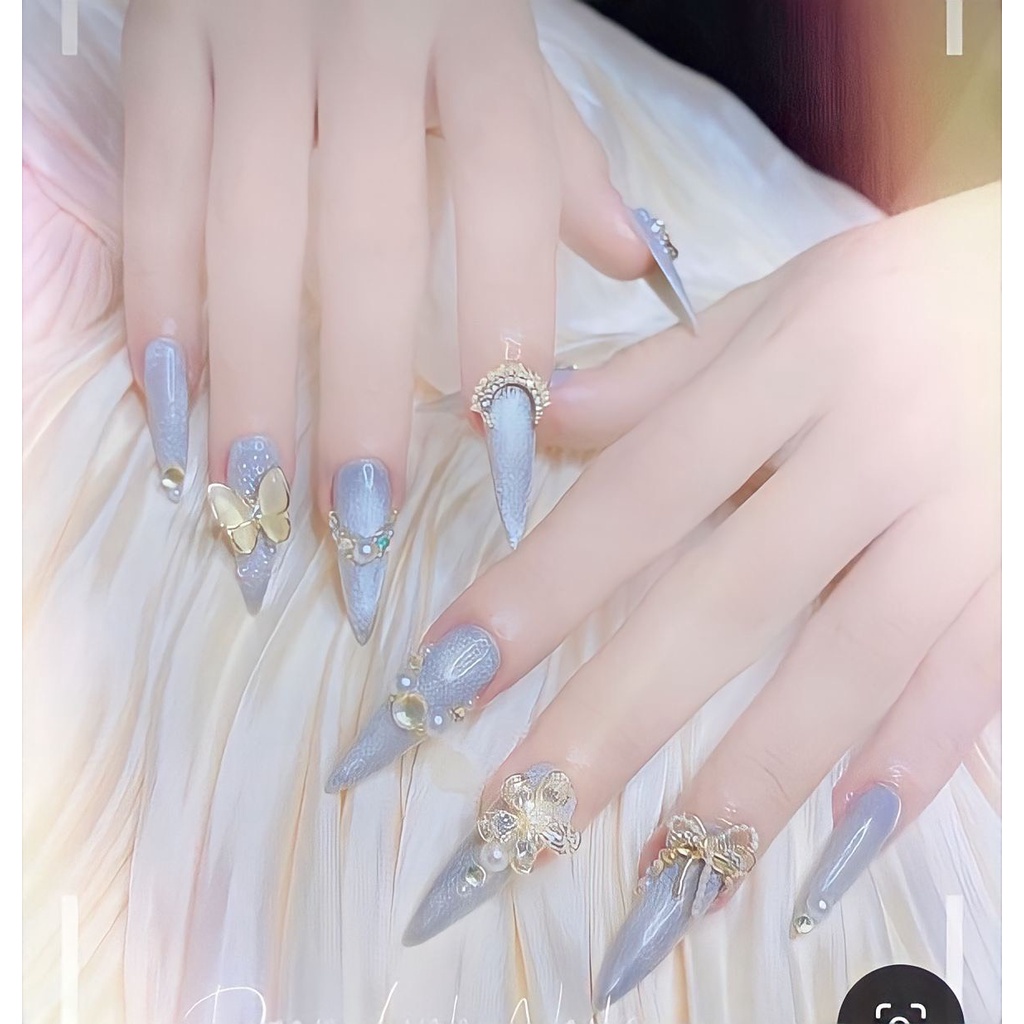 Nails thiết kế mắt mèo kim cương xanh đính đá mã 285