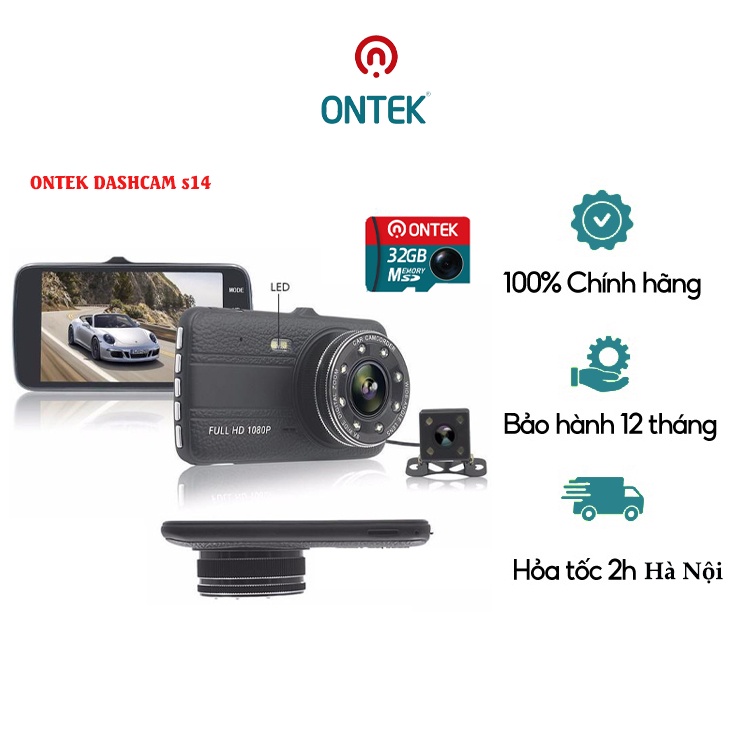 Camera hành trình ô tô ONTEK S14 Trước Sau Tích Hợp 8 Led 1080P - siêu nét