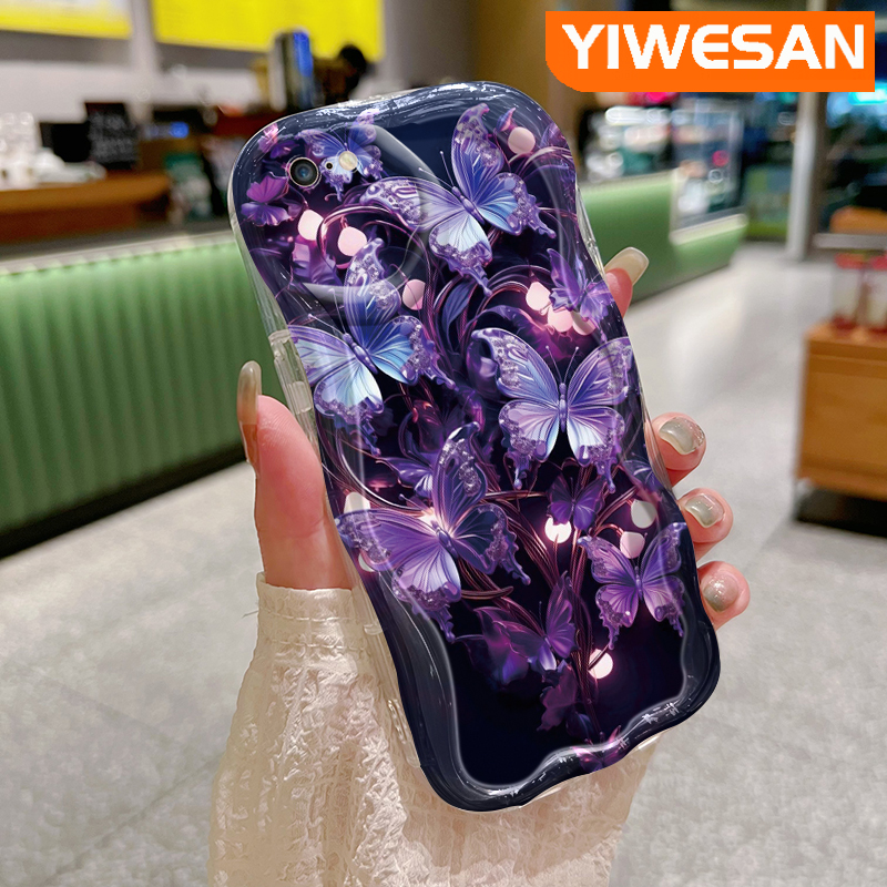Ốp lưng Yiwesan cho iPhone 6 Plus 6S Plus 7 Plus 8 Plus SE 2020 Ốp lưng ốp điện thoại mềm silicon viền sóng kết cấu màu kem họa tiết bướm hoạt hình thoáng mát Ốp trong suốt chống sốc mới