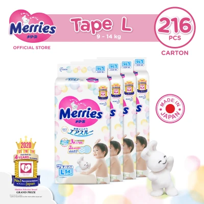 Merries Tape Diapers Carton L54s x 4 packs (9 - 14 kg)