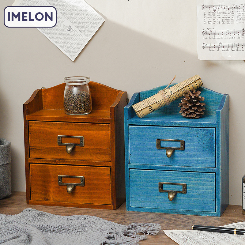 Solid wood household retro color storage drawers, metal buckle wall