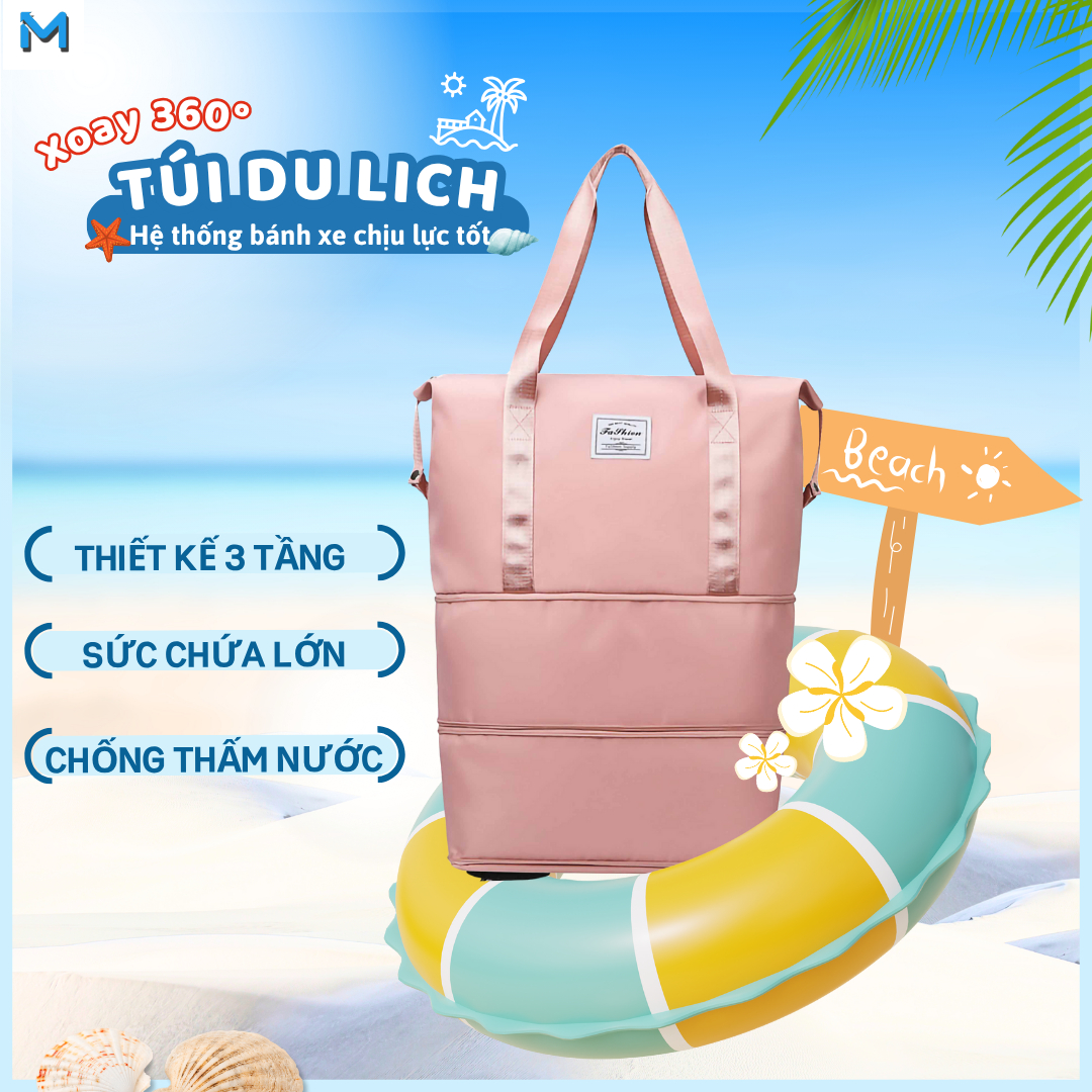  Túi du lịch gấp gọn 3 lớp chất lượng cao với 4 bánh xe có thể tháo rời và vải chống thấm nước để dễ dàng mang theo 