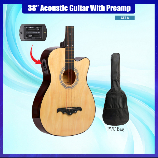 38 Inch Beginner Acoustic Guitar with EQ/Pickup Preamp Starter Pack (Natural) Malaysia