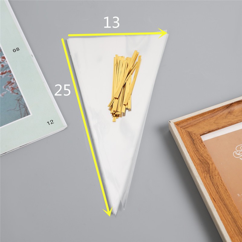 Plastik OPP 100pcs Triangle Plastic Bags 13*25CM/16*30CM Triangle Transparent Bag Cone Begs Goodies Bags Cone Bag