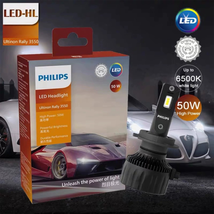 Philips Ultinon Rally 3550 LED Headlight Bulbs - 9000LM, 6500K, 100W, Plug & Play (H4, H7, H11, HB3, 9005, HB4, 9006, HIR2, 9012)