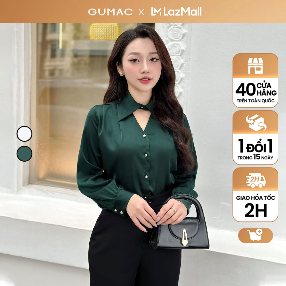 Áo sơ mi nữ cổ khoét thời trang GUMAC AE04045