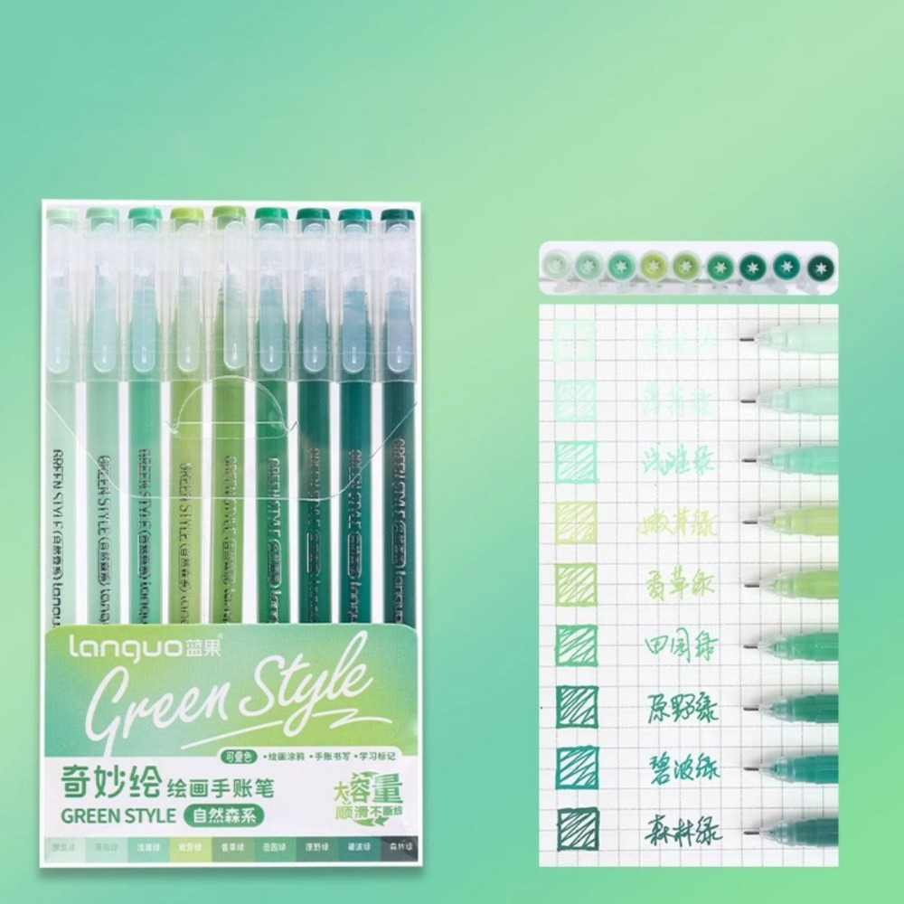 9Pcs/Set 0.5mm Morandi Color Hand Account Pen Painting Graffiti Highlighter Pen Large Capacity Color