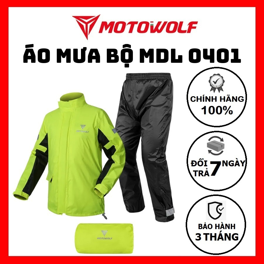 Bộ áo mưa cao cấp MOTOWOLF MDL0401 - Màu Xanh Neon