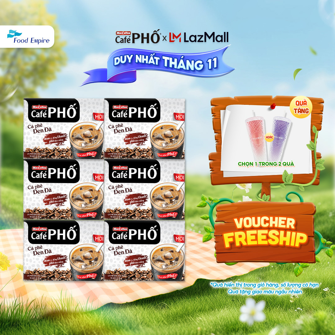 Combo 6 hộp Cà phê Phố Đen Đá - Maccoffee (hộp 10 gói x 16g)